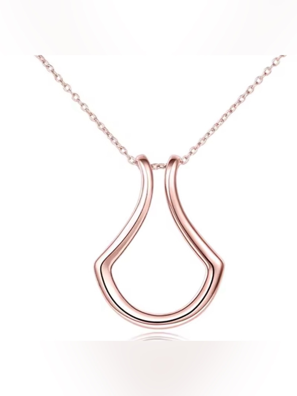 585 Rose Gold Wedding Ring Keeper Holder Pendant Necklace Fan Luxury Geometric